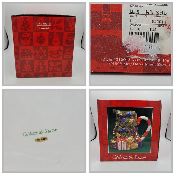 1995 Christmas Tree Pitcher Ceramic Holiday Jug Celebrate the Season w Box Vtg - Picture 9 of 10